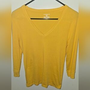 Jones New York Mustard V-Neck Long Sleeve Top